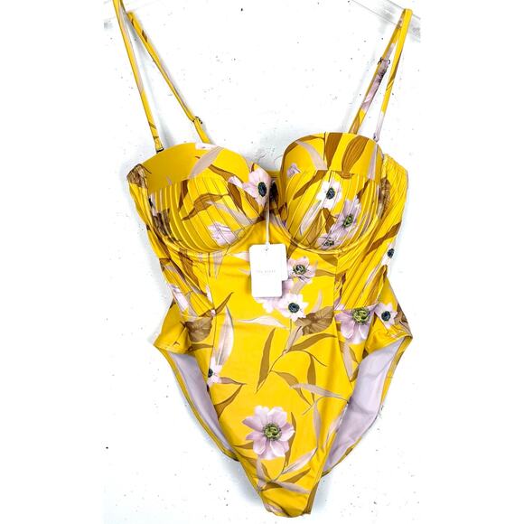 Ted Baker Womens Cabana Balconette Swimsuit Yellow Floral Removable Straps 12 - Picture 2 of 16